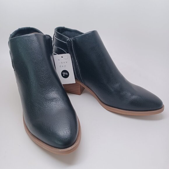 A New Day Booties Black Faux Leather Side Buckle Zipper Nikki Boots Size 7.5 NEW - Picture 12 of 15